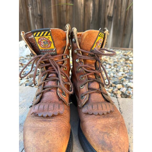 Vintage Justin 762 Brown Leather Lace-Up Original Work Kiltie Boots size 7.5 C - Picture 3 of 16